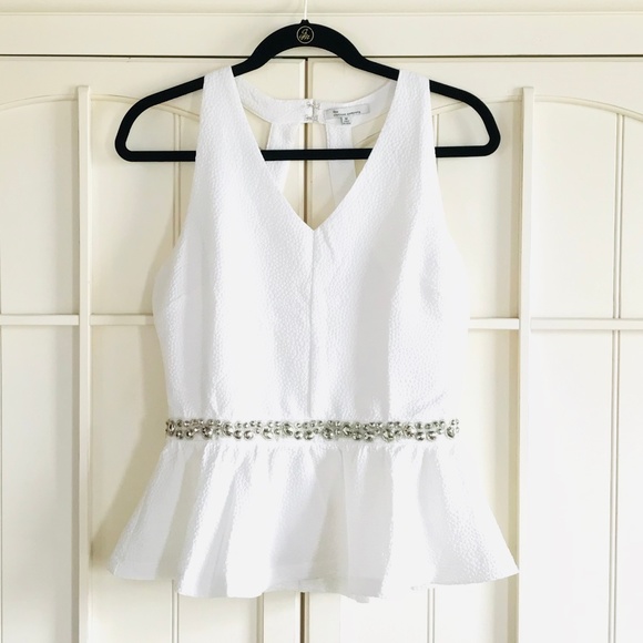 ✨White Peplum Open Back Top w/rhinestone detail - Picture 1 of 7